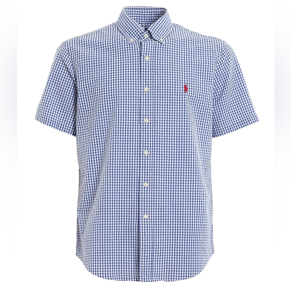 Ralph Lauren Men's Blue & White Gingham Short Sleeve Button Down Shirt Size L